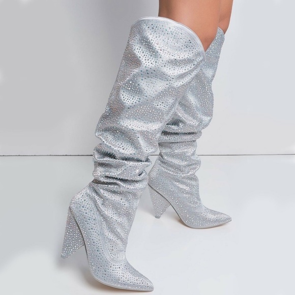 NEW๐ฅ Dazzling Rhinestone Knee High Boot High Heel - Picture 2 of 7